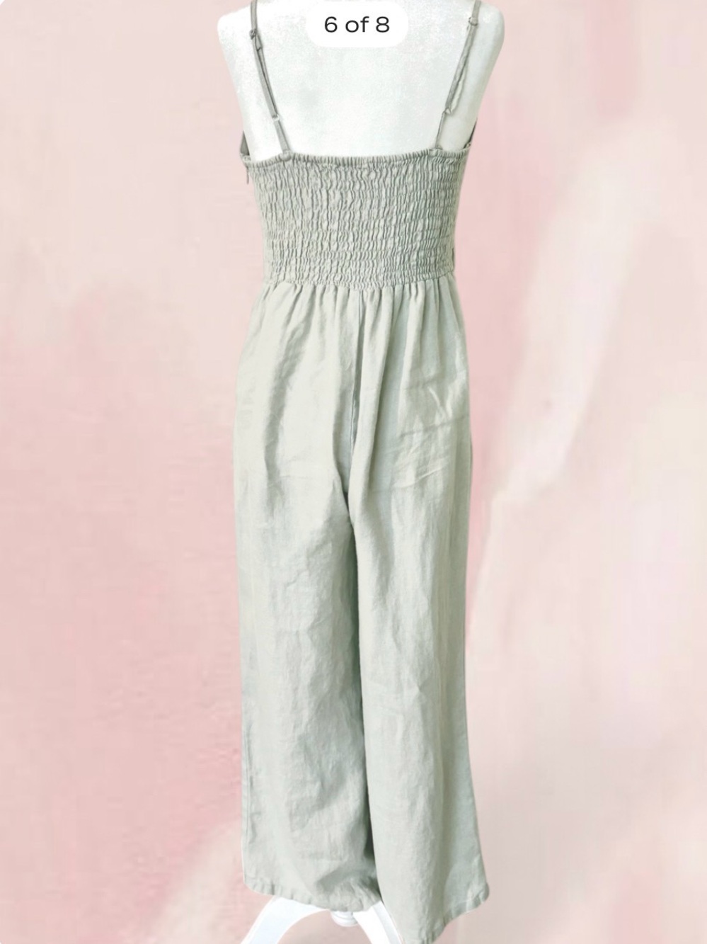100% Linen Tie Front Wide Leg Jumpsuit Medium - Picture 8 of 8